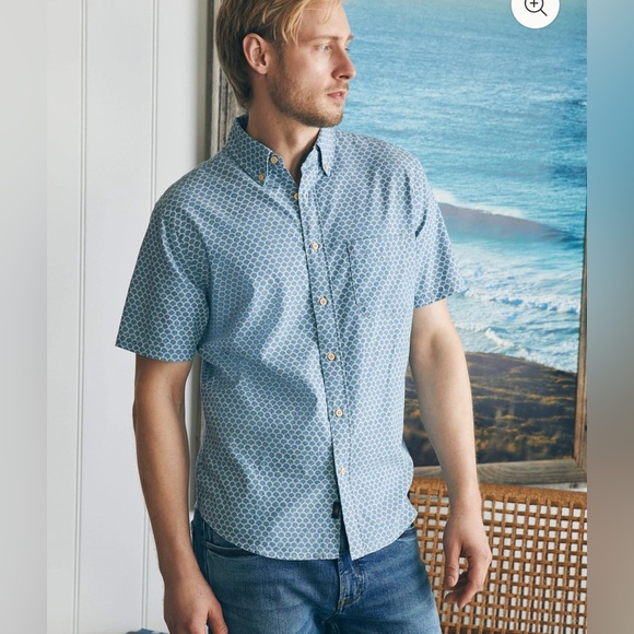 Faherty Short-Sleeve Stretch Playa Shirt in Fishscale Redux Size Large - Picture 2 of 6